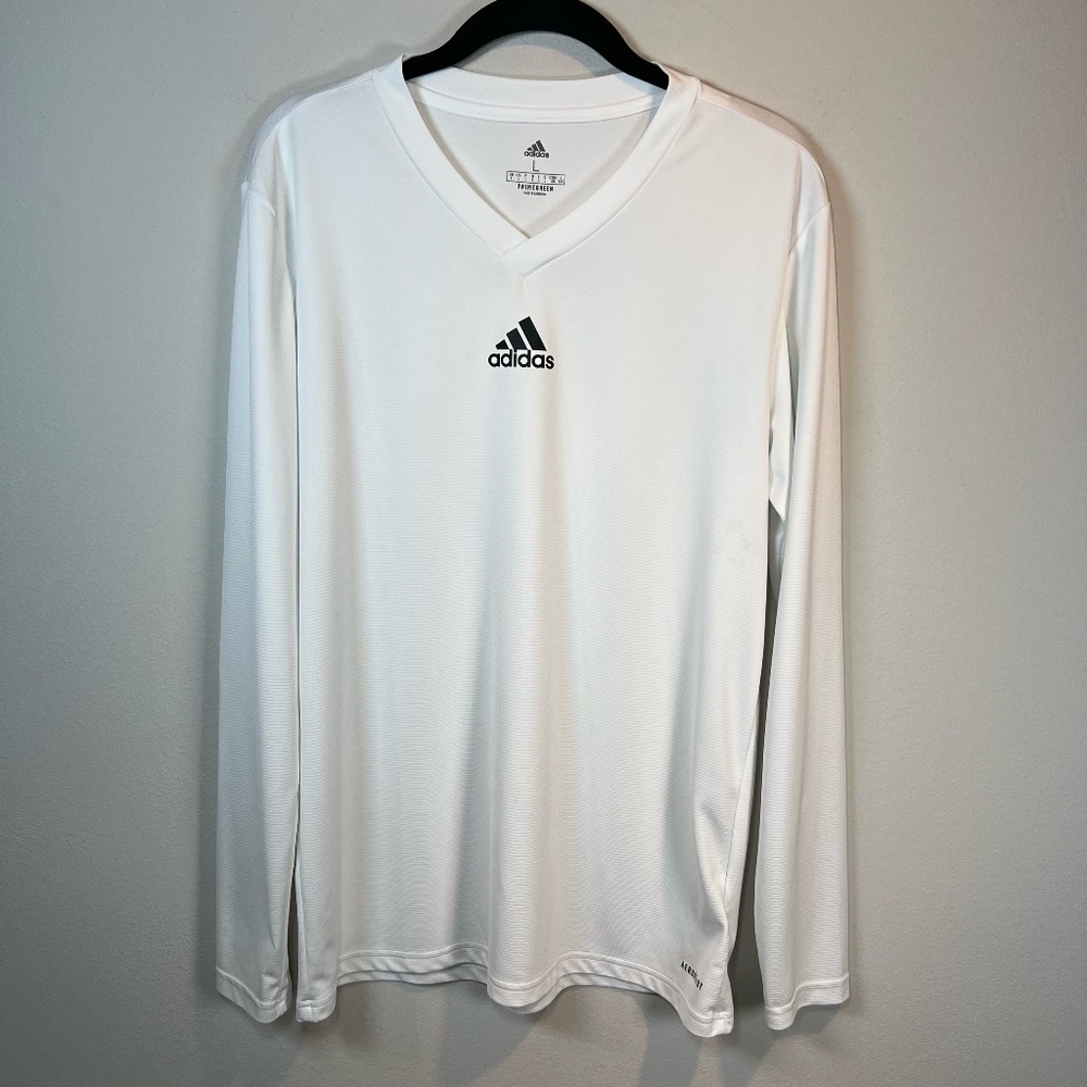 Adidas Primegreen V-Neck Shirt White Base Layer Long Sleeve Stretch Womens Large